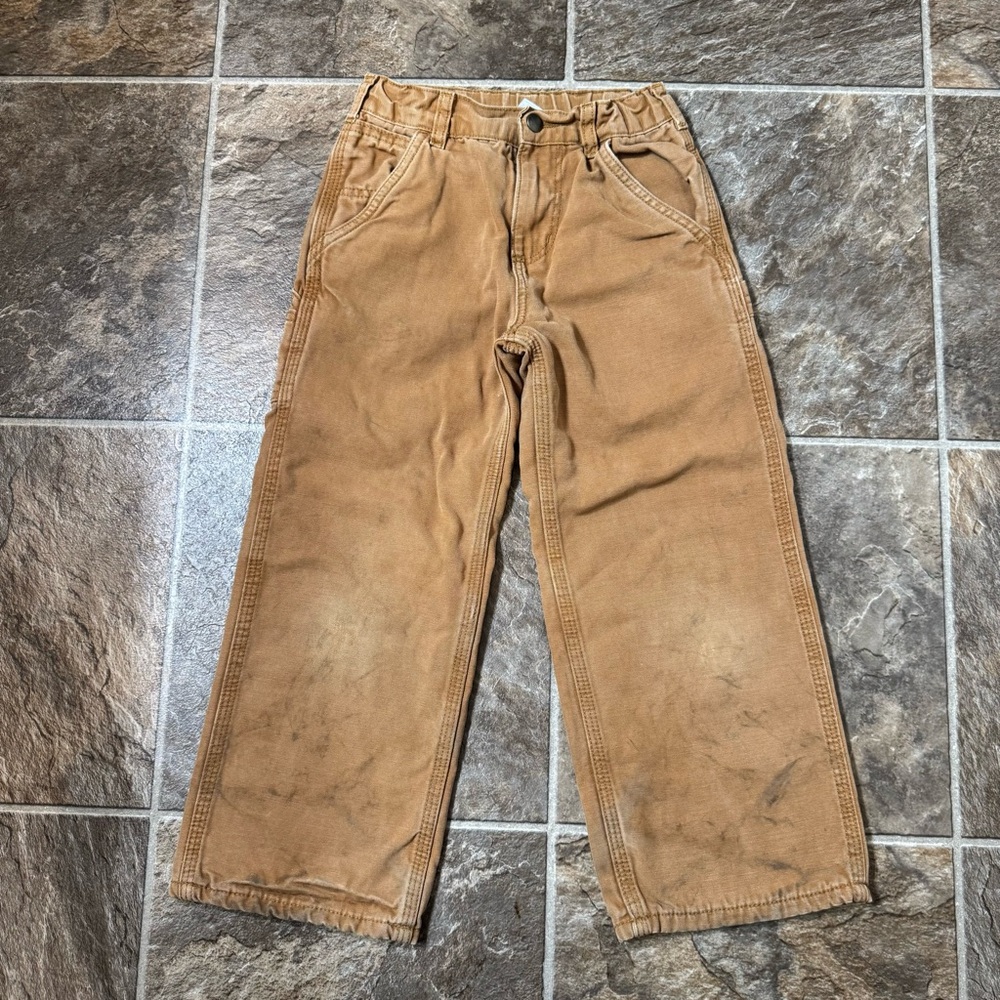 Carhartt Boys Kids Youth Pants Plaid Flannel Lined Cargo Brown Size 6 Cotton